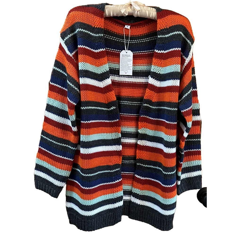 NWT Made With Love Women’s Striped Open Front Cardigan Multi Sz Medium V288